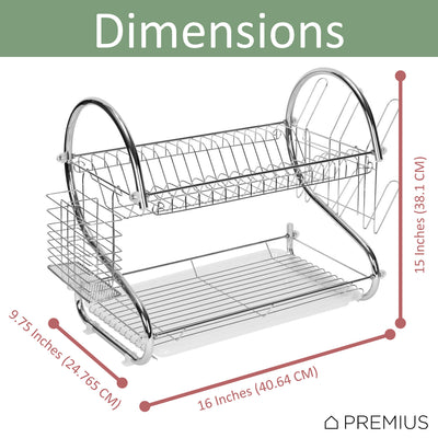 4 of 6:Premius 2-Tier Chrome Finish S-Shape Dish Rack With Removable Drainage Tray and Cutlery Holder, 16x9.75x15 Inches 