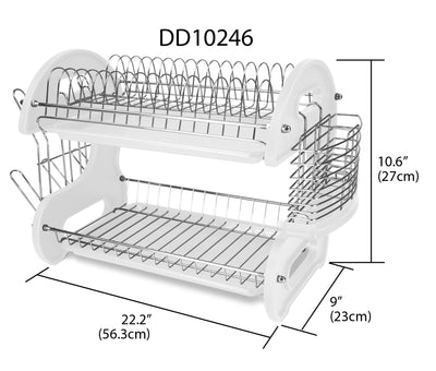 6 of 6:Home Basics 2 Tier Plastic Dish Drainer, White, 22x11x13.5 Inches 