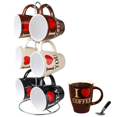 3 of 5:Home Basics I Love Coffee Juego de tazas de 6 piezas con soporte 