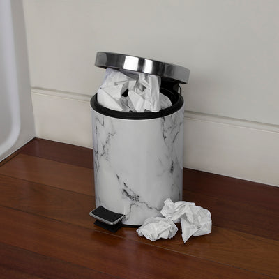 4 of 6:Poubelle en faux marbre Home Basics, blanc-gris, 3 litres 