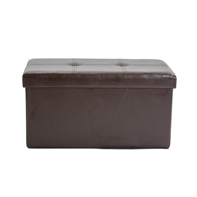 2 of 4:Simplify Otomana de almacenamiento plegable doble de piel sintética en chocolate 