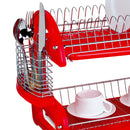 3 of 5:Home Basics 2-Tier Plastic Dish Drainer, Red, 22x11x13.5 Inches 