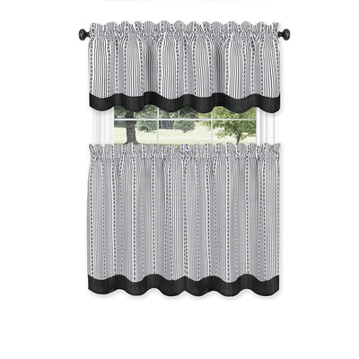 5 of 8:Ensemble de rideaux de cuisine imprimés Westport, 3 pièces, noir et blanc, niveaux 58 x 36 pouces, cantonnière 58 x 14 pouces 