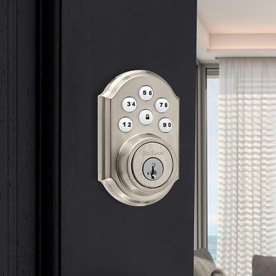 3 of 6:Pêne dormant électronique Kwikset Traditional SmartCode à pavé tactile, Z-Wave Plus, nickel satiné 