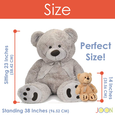 4 of 8:JOON Huge Teddy Bear With Ribbon, Light Gray 