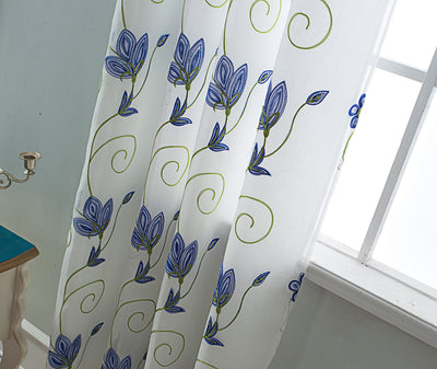 4 of 8:Vittoria Floral Embroidered Double Panel With Attached Valance, Navy, 54x84 Inches 