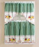 1 of 1:Juego de cortinas de cocina bordadas con popurrí de frutas vintage, verde, nivel 30x36, cenefa 60x36 pulgadas 
