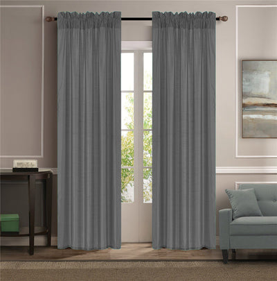 1 of 1:Melanie Faux Silk Rod Pocket Window Panel, Charcoal, 55x84  Inches 
