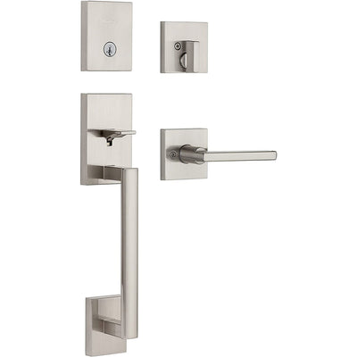 1 of 5:Kwikset San Clemente Smart Key Security Square Deadbolt Handleset, Satin Nickel 