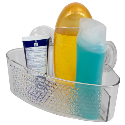 2 of 4:Home Basics Large Cubic Patterned Plastic Corner Shower Caddy with Suction Cups, Clear 