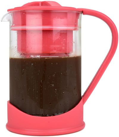 1 of 6:Cafetière à infusion froide Spigo avec pichet en verre borosilicaté, rouge, 1 litre, 8 x 5 pouces 