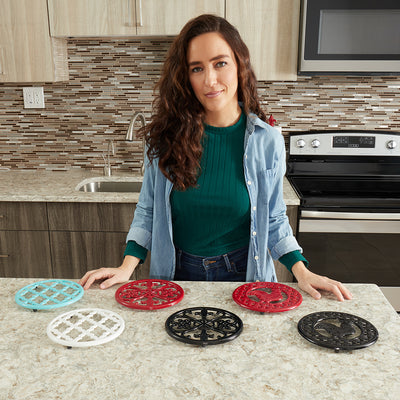 9 of 10:Home Basics Iris Collection Cast Iron Trivet, Slate Blue 