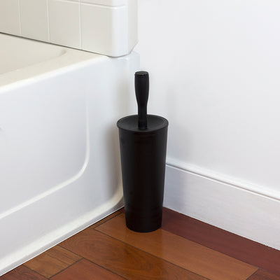 5 of 7:Home Basics Plastic Tapered Toilet Brush And Holder, Black, 4x15 Inches 
