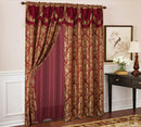 1 of 1:Sparta Damask Jacquard Rod Pocket Panel With Attached Valance, Burgundy, 54x84 Inches 