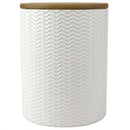 1 of 4:Home Basics Wave Bote de cerámica con tapa de bambú, blanco, mediano, 5 x 6,5 pulgadas 