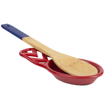 3 of 8:Home Basics Cast Iron Chevron Design Spoon Rest, Red, 7.5x3.5x1.3 Inches 
