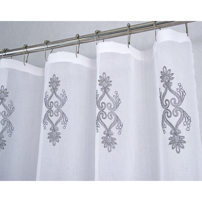 3 of 3:Zena Sheer Damask Embroidered Shower Curtain, Silver, 70x72 Inches 
