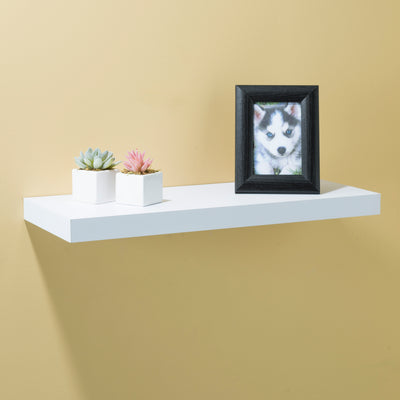 4 of 5:Home Basics Decorative Rectangular Wood Floating Shelf, White, 23.5x9x1.5 Inches 