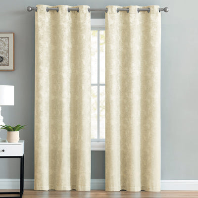 1 of 1:Rosalie 2-Pack Metallic Jacquard Window Panel, Beige, 74x84 Inches 