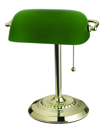 1 of 6:Tensor Brass Plated Banker's Desk Lamp, Green Shade, 13.5 Inches 