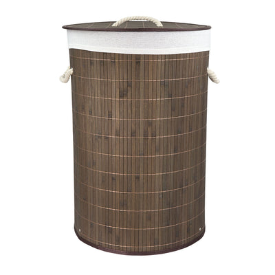 2 of 4:Home Basics Round Foldable Bamboo Hamper, Brown 