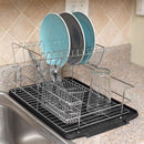 5 of 6:Home Basics Deluxe 2-Tier Dish Draining Rack with Plastic Tray, Black, 12x17x8 Inches 