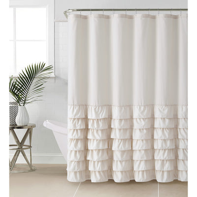 1 of 1:Melanie Ruffle Fabric Shower Curtain, Taupe, 72x72 Inches 