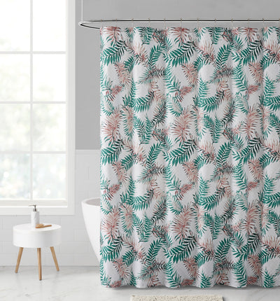 1 of 1:Ensemble de rideaux de douche Carida Geo 13 pièces avec crochets, corail, 72 x 72 pouces 