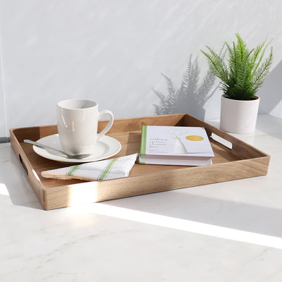 4 of 4:Plateau de service rustique en bois Home Basics, teinte bois, 13 x 18 pouces 