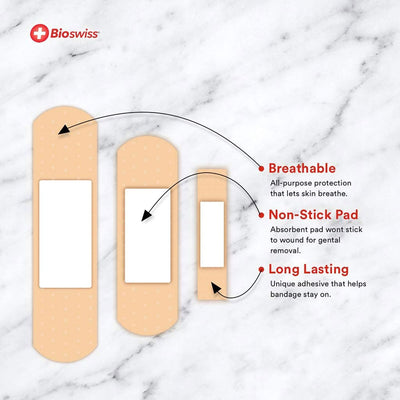 4 of 7:Bio Swiss Adhesive Sterile Bandages With Assorted Sizes, 100 Count 
