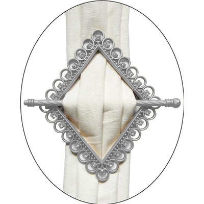 1 of 1:Premius Diamond Decorative One Pair Curtain Tie Back, Silver, 8x7 Inches 