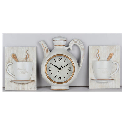 1 of 2:Premius Reloj de pared de café de 3 piezas con acento de tazas, blanco, 9 x 11 pulgadas 