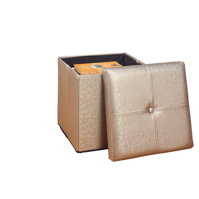 3 of 4:Simplify Faux Leather Folding Storage Ottoman Cube in Metallic Brown 