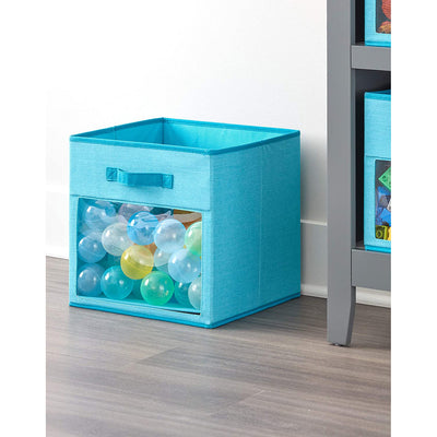 3 of 4:iDesign Fabric Storage Cube Bin With Clear Window, Teal, 13x13x13 Inches 