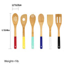 7 of 7:Ustensiles de cuisine en bois de bambou Home Basics, lot de 6, manches multicolores 