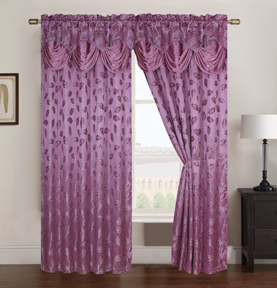 1 of 1:Brenda Jacquard Rod Pocket Panel With Attached Valance, Eggplant, 54x84 Inches 