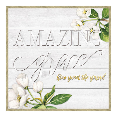 1 of 1:Premius Gracious Quotes Framed Wall Decor With Mirror Cut-Outs, Amazing Grace, 12x12 Inches 