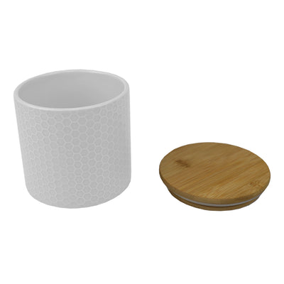 3 of 5:Home Basics Honeycomb Ceramic Canister With Bamboo Lid, White, Small, 5x5 Inches 