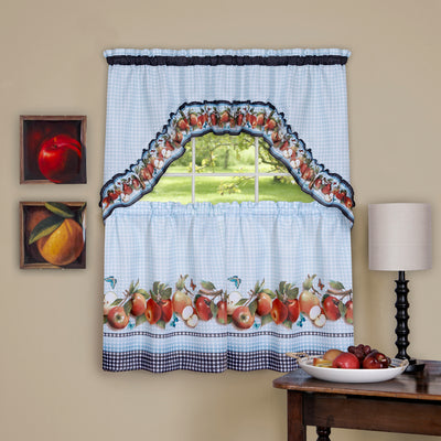 1 of 2:Golden Delicious Printed Tier and Swag Kitchen Curtain Set, 57x24 Inches, Ice Blue 