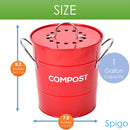 5 of 8:Composteur de cuisine en acier Spigo avec filtre à charbon ventilé et seau, rouge, 1 gallon 