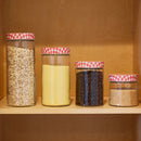 4 of 7:Anchor Hocking Lot de 4 bocaux cylindriques en verre avec couvercles à carreaux vichy, transparents et rouges 