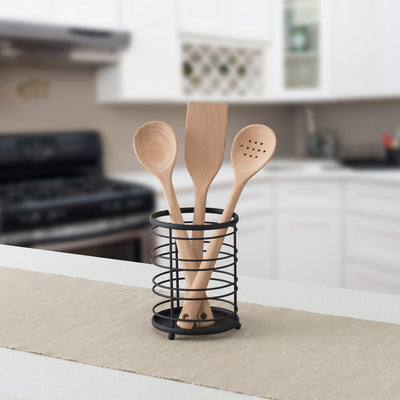 3 of 4:Home Basics Wire Collection Cutlery Holder with Mesh Bottom, Black, 5x5x6.75 Inches 