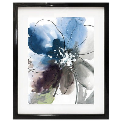 1 of 1:PREMIUS Flower Power Floating Printed Frame Wall Art, Black-Blue, 17x21 Inches 