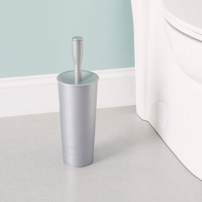 6 of 7:Brosse de toilette conique et support en plastique Home Basics, gris, 4 x 15 pouces 