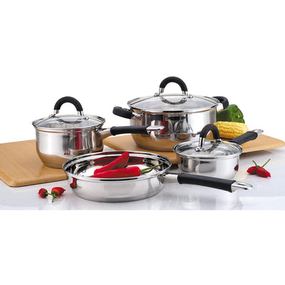 1 of 1:Gourmet Edge 7 Piece Stainless Steel Cookware Set with Glass Lids and Rubber Handles 