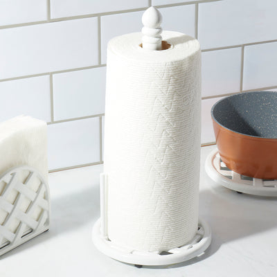 4 of 4:Porte-essuie-tout en fonte tissée Home Basics, blanc, 6,75 x 6,75 x 14 pouces 