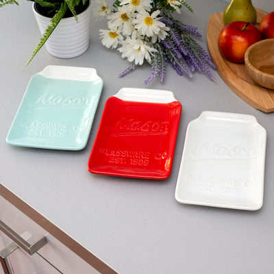 5 of 5:Home Basics Retro Farmhouse Style Ceramic Mason Jar Cooking Ladle Holder Spoon Rest, Turquoise 