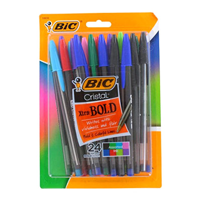 1 of 3:Stylos Bic Cristal Xtra Bold Point 1,6 mm, encres assorties, paquet de 24 
