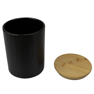 2 of 4:Home Basics Wave Ceramic Canister With Bamboo Lid, Black, Medium, 5x6.5 Inches 