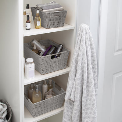 3 of 4:Lot de 3 paniers de rangement en rotin Simplify, gris 